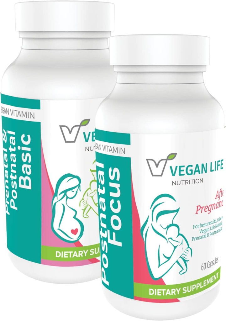 Διατροφή Vegan Life - Vegan Μεταγεννητικές Βιταμίνες - Φολικό, Ασβέστιο, Βιταμίνες A, B, C, D, E, K, και More - Χωρίς γλουτένη, μη ΓΤΟ
