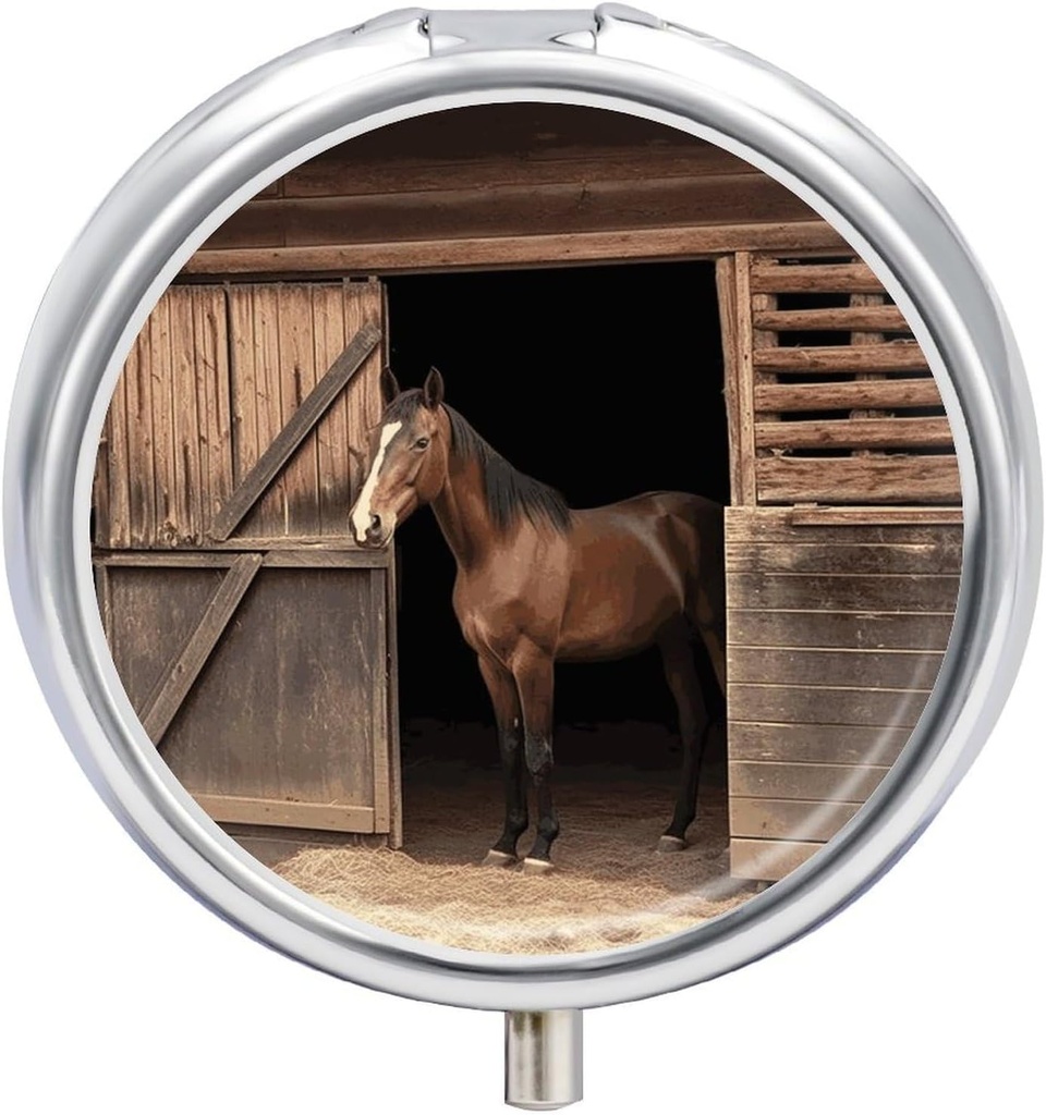 Round Pill Case 3 Διαμέρισμα Barn Horse Pill Box Mini Medicine Pill Organizer Portable Travel Pillbox για Pocket Purse Metal Pill Till Container για Βιταμίνες Fish Oil συμπληρώματα