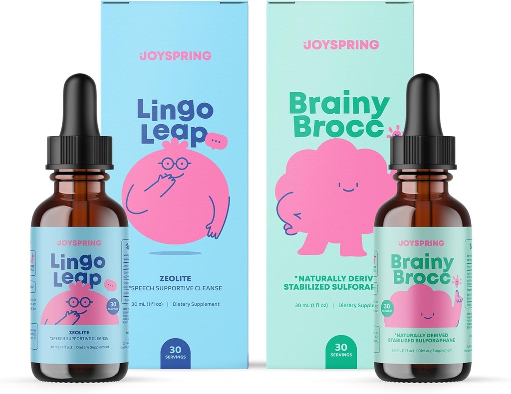 JoySpring BrainyBrocc & LingoLeap Drops Bundle | Kids Vitamins Naturally Sourced, Non-GMO, Non-Alcoholic Liquid Formula, Immunity Health Support | Vegan & Vegetarian Supplements