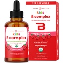 NutraChamps Vitamin B Complex για παιδιά, B1, B2, B3, B6, B7, B9 & Methyl B12, Kids B Complex Liquid Drops Supplement, Ενέργεια, Εστίαση, Μεταβολισμός, Φυσικό μούρο, 120 μερίδες, 4 μήνες προσφοράς