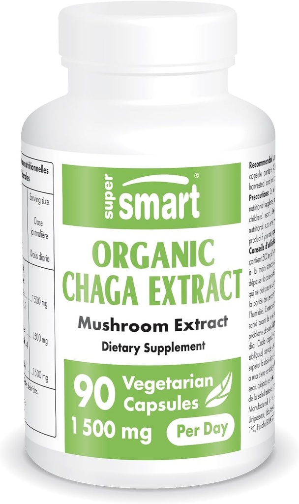 SuperSmart Organic Chaga Extract 1500mg ανά ημέρα (Υψηλή δύναμη) - Άγρια & χέρια Picked Chaga Μανιτάρια συμπλήρωμα 