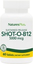 Natures Plus Shot-O-B12 (Methylcobalamin), Παρατεταμένη κυκλοφορία - 5000 mcg, 60 χορτοφαγικά δισκία - Υψηλή ισχύς, γρήγορη δράση συμπλήρωμα B12 - Μνήμη & Ενεργειακός ενισχυτής - Χωρίς γλουτένη - 60 εξυπηρετήσεις