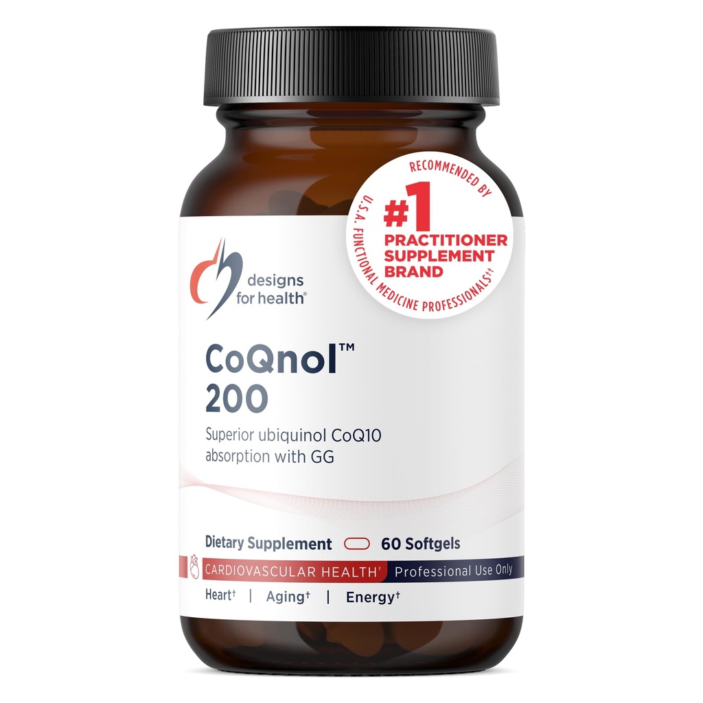Designs for Health CoQnol 200mg - CoQ10 Ubiquinol με Superior Βιοδιαθεσιμότητα + Αποκλειστική Τεχνολογία Απορρόφησης - Double CoenzymeQ10 Boost with GG - Heart, Healthy Aging + Cell Support (60 Softgels)