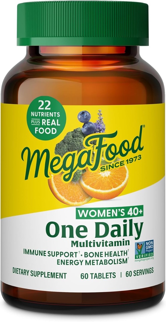 MegaFood Women's 40+ One Daily Multivitamin for Women - with Vitamin B12, B6, C, D, Zinc & Iron – Plus Real Food - Ανοσοποιητική Υποστήριξη - Υγεία των οστών - Μη ΓΤΟ - Χορτοφαγικά - 60 Tabs