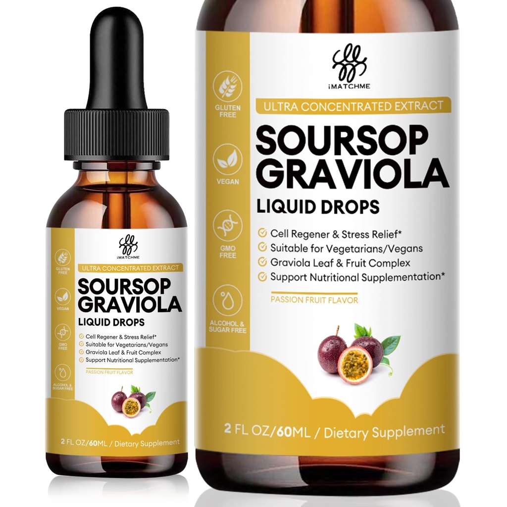iMATCHME Premium Soursop Graviola για Digestion, Υποστήριξη Υγιεινού Δέρματος & Ύπνου, εκχύλισμα Soursop Υγρή Σταγόνα από Graviola Leaf και Φρούτα, Ζάχαρη / καφεΐνη / Gluten Δωρεάν, Πάθος Φρούτα Γεύση, 2 Fl Oz
