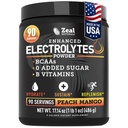 Zeal Electrolyte Powder - 90 Servings | Keto Electrolytes Powder | Zero Sugar, BCAAs, B-Vitamins | Potassium, Zinc, Magnesium | Hydration Powder Recovery Drink | Peach Mango