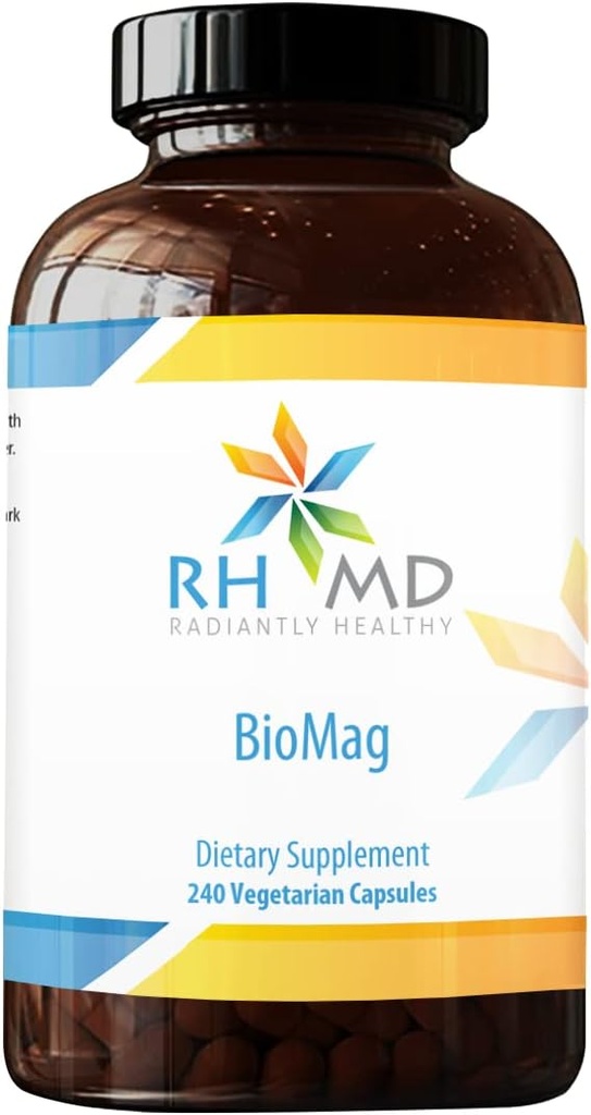 RHMD BioMag - 360mg Chelated Magnesium Supplement - Εξαιρετικά βιοδιαθέσιμο Mag για την υποστήριξη της ενέργειας, την υγεία των οστών + την αποκατάσταση των μυών - (240 κάψουλες χορτοφάγων)