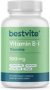 BESTVITE Βιταμίνη B-1 (Thiamin) 500mg (120 κάψουλες χορτοφάγων) - Χωρίς στεατικά - Vegan - Όχι Ανθρακικό ασβέστιο - Μη ΓΤΟ - Χωρίς γλουτένη - Όχι Διοξείδιο του πυριτίου