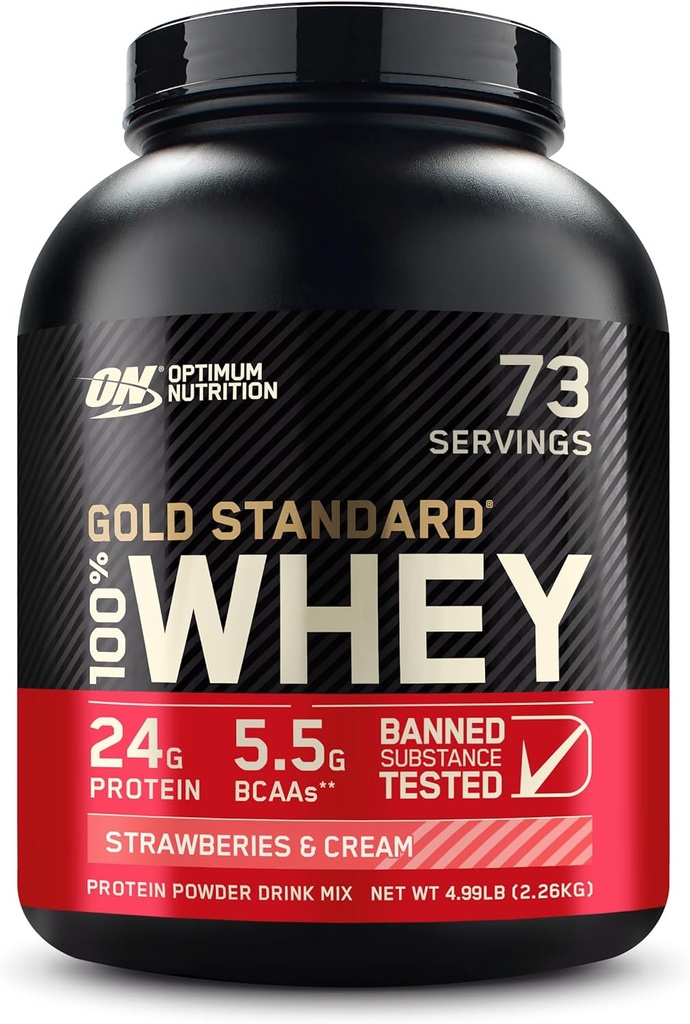 Optimum Nutrition Gold Πρότυπο 100% Whey Protein Powder, Φράουλες & Κρέμα, 5 Λίρες (Packaging May Vary)