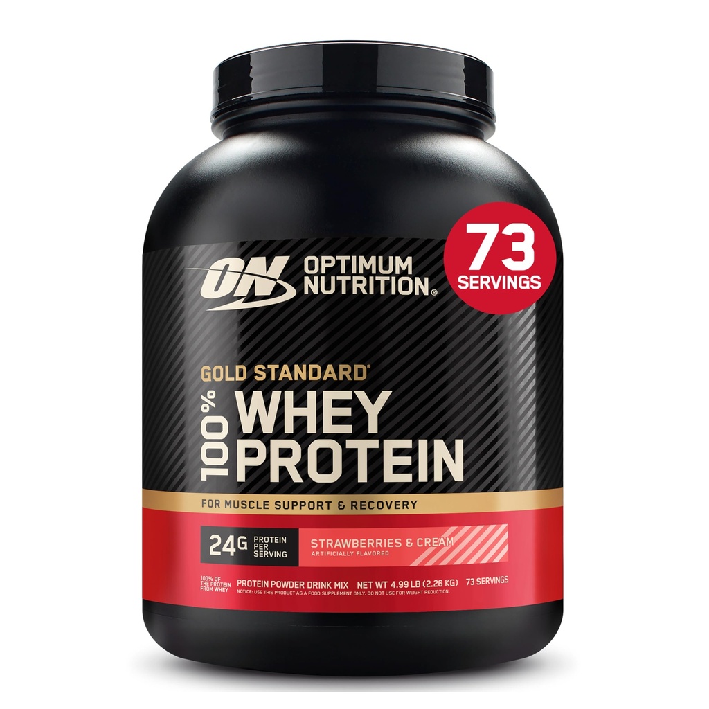 Optimum Nutrition Gold Πρότυπο 100% Whey Protein Powder, Φράουλες & Κρέμα, 5 Λίρες (Packaging May Vary)