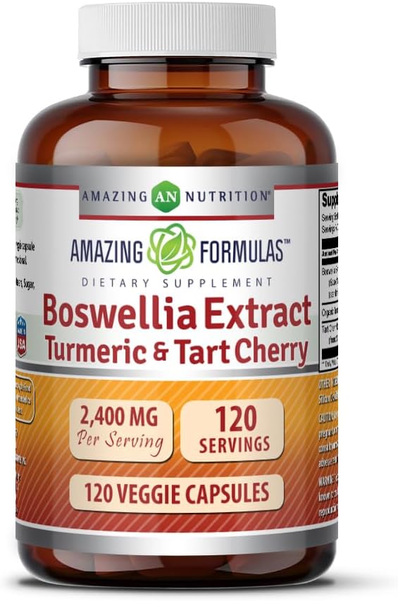 Amazing Formulas Boswellia Extract Turmeric and Tart Cherry 2400mg Veggie Capses 