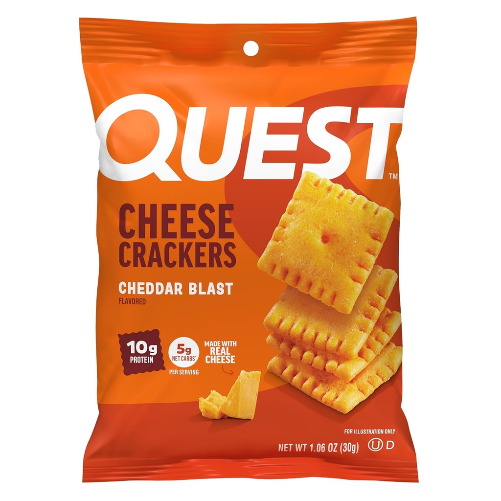 Quest Διατροφή Τυρί Crackers, Cheddar Blast, 10g Πρωτεΐνη, 5g Καθαρό Καρβίδια, 1g Ζάχαρη, Κατασκευασμένη με Πραγματικό Τυρί, 12 συσκευασίες (1,06 oz σακούλες)