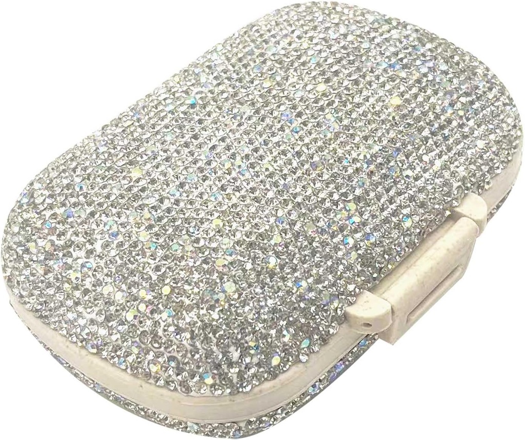Bling Diamond Pill Organizer με 8 διαμερίσματα, καθημερινή ταξίδια Φορητή θήκη χάπι Double Sided Rhinestone Pill Box για βιταμίνη / Cod Liver Oil Ιατρική Kit (Ασημί)