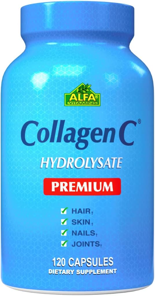 ALFA VITAMINS CollagenC Hydrolysate Premium συμπλήρωμα διατροφής με βιταμίνη C, υποστηρίζει το δέρμα, τα μαλλιά, τα νύχια & την υγεία των οστών, ενισχύει την παραγωγή κολλαγόνου, κολλαγόνο πεπτίδια για την αναγέννηση,120 κάψουλες