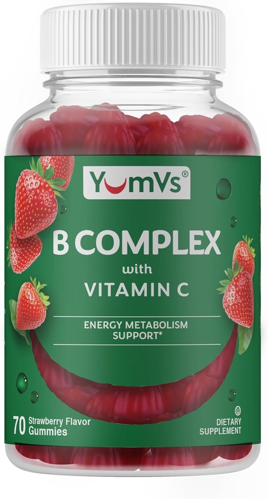 B Complex Gummies with Vitamin C – Great Tasting 1 a Day Energy & Nery System Support for Adults – Vegan, Kosher, Non-GMO Vitamin B Complex Gummies with B12, B6, Niacin & Follic Acid – 70 Count