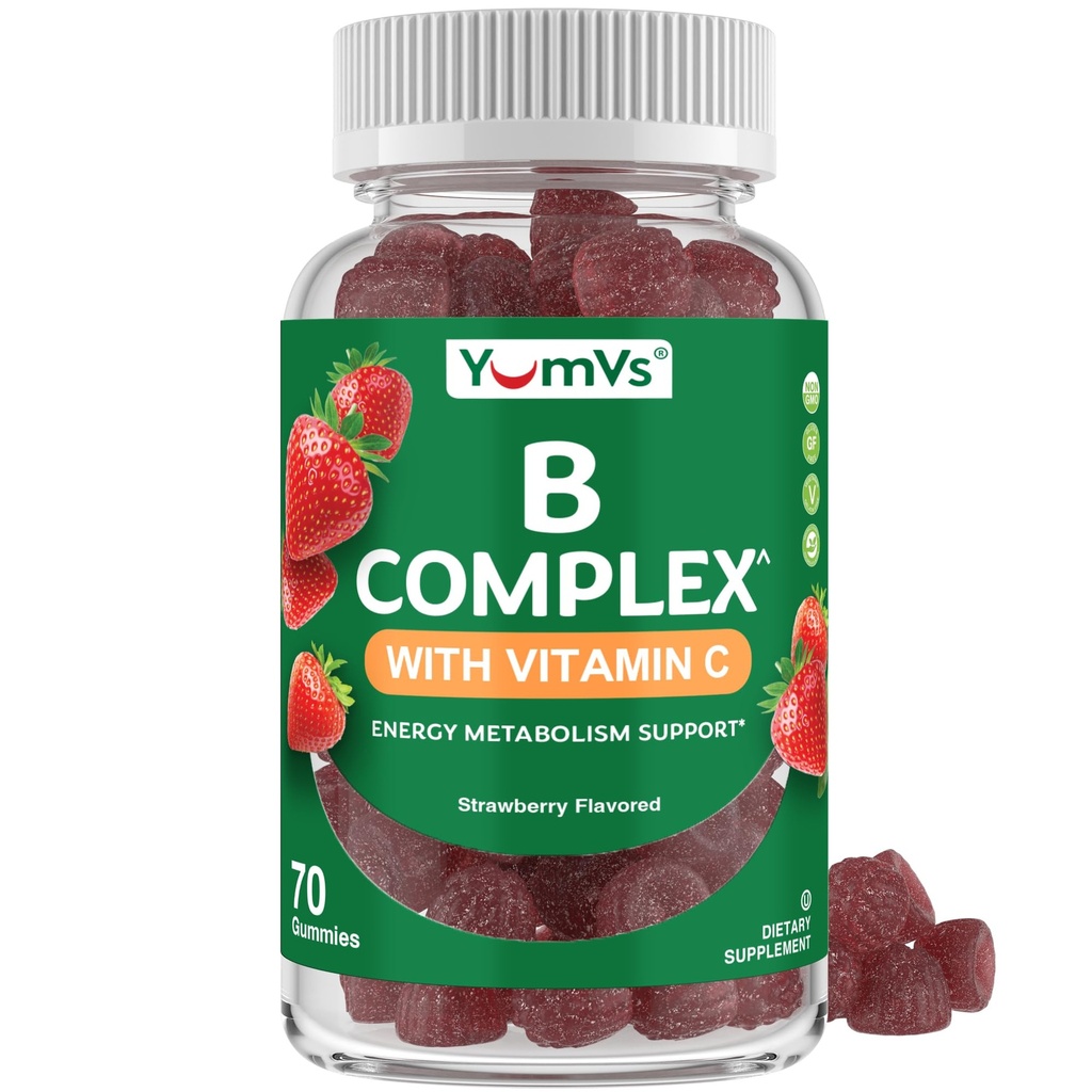 B Complex Gummies with Vitamin C – Great Tasting 1 a Day Energy & Nery System Support for Adults – Vegan, Kosher, Non-GMO Vitamin B Complex Gummies with B12, B6, Niacin & Follic Acid – 70 Count