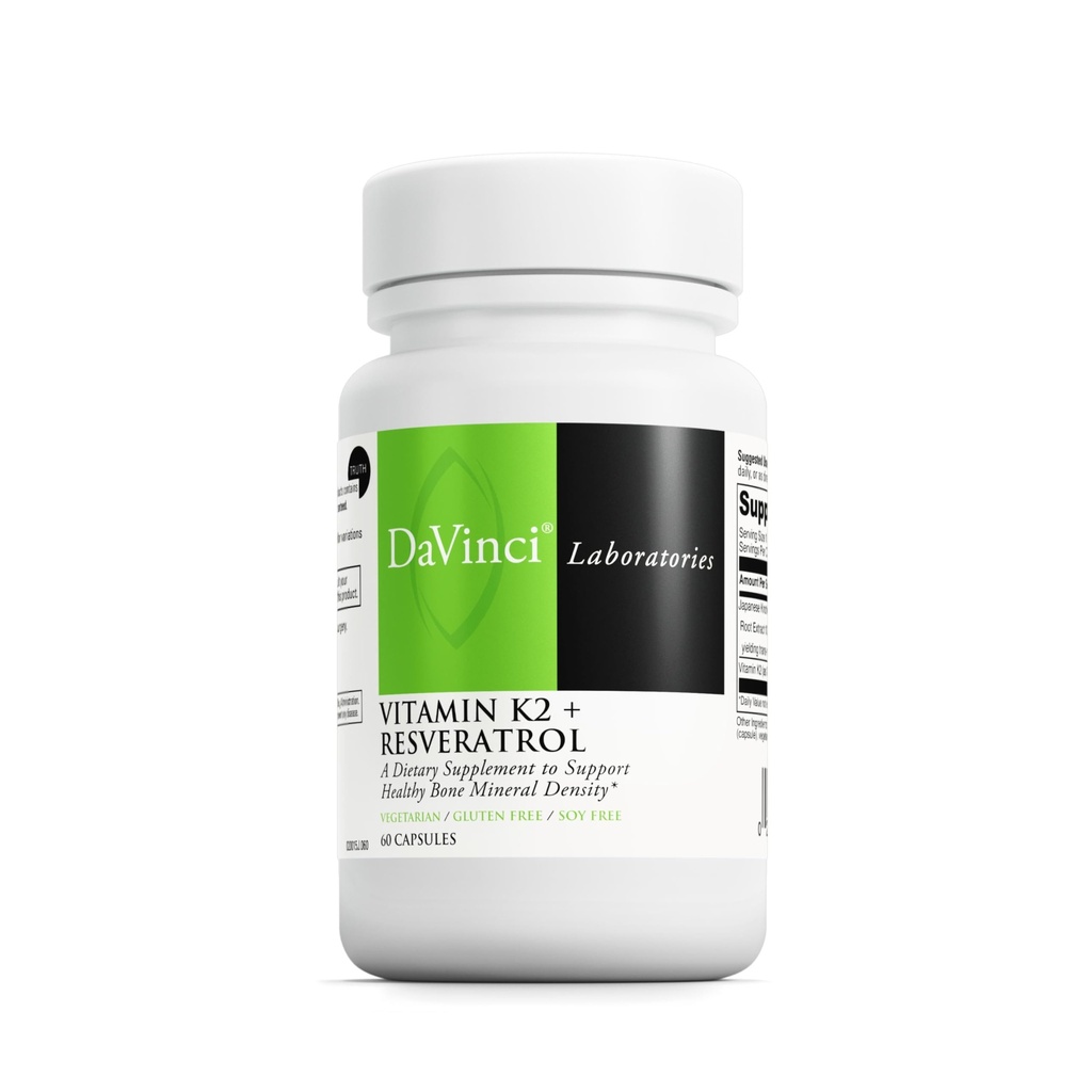 Davinci Labs Βιταμίνη K2 & ρεσβερατρόλη - Υγεία των οστών & Καρδιαγγειακό συμπλήρωμα με αντιοξειδωτική υποστήριξη* - Χορτοφαγική, χωρίς γλουτένη & χωρίς σόγια - 60 κάψουλες