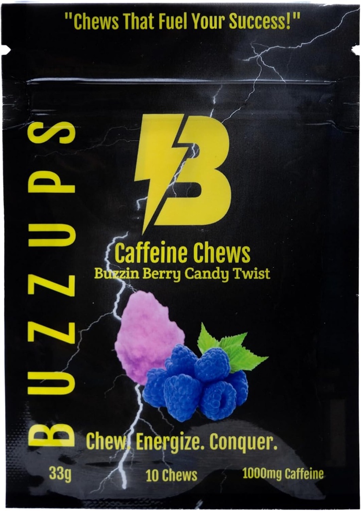 BuzzUps Gummies καφεΐνη – 100mg καφεΐνη ανά Gummy, Buzzin Berry Twist Flavor, 1000mg Σύνολο ανά πακέτο, Ενεργειακό συμπλήρωμα για τρέξιμο, Ποδηλασία, Παιχνίδι, Αντοχή Αθλητισμός (30 Gummies, 3-Pack)