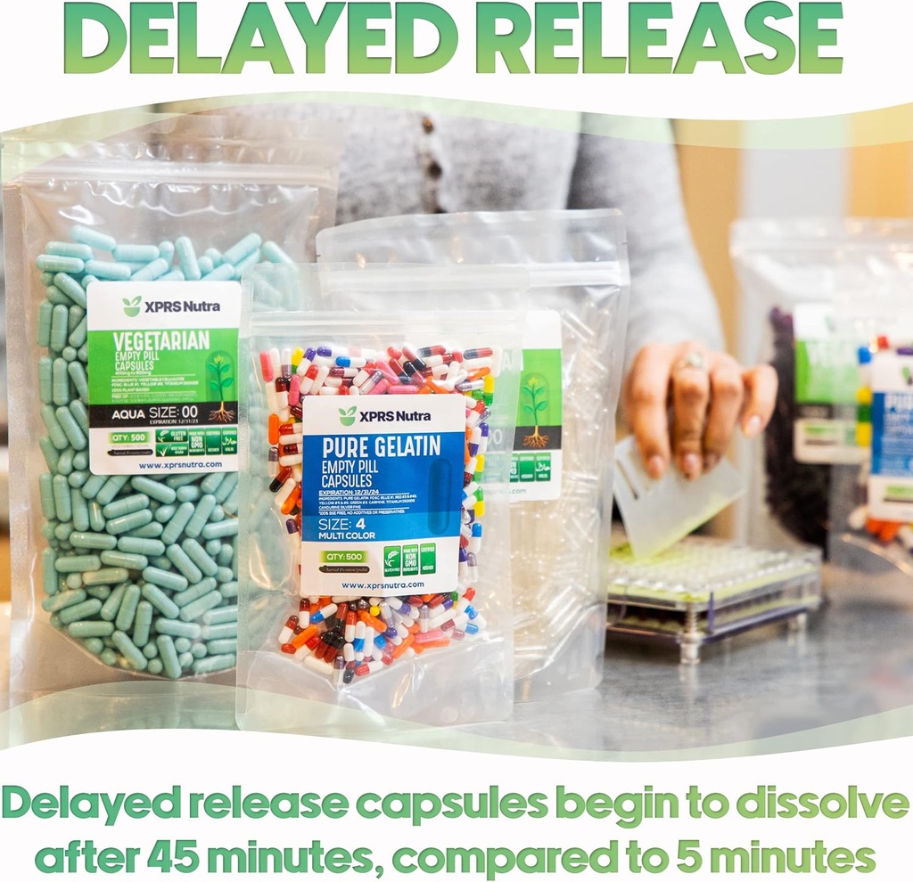 XPRS Nutra Καθυστερημένο Μέγεθος κυκλοφορίας 1 Κενές κάψουλες - 1000 Count Clear Empty Vegan Κάψουλες - Χορτοφαγικά Χάπια - DIY Καψάκιο Γέμισμα - Γέμισμα Veggie Gel Caps για Do-It-Yourself Συμπληρώματα