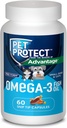 Pet Protect Cat & Small Dog Omega-3 συμπλήρωμα, ιδιόκτητη δωρεάν μορφή Blend, υποστηρίζει μια κανονική φλεγμονή απόκριση, Snip-Tip κάψουλες (60 κόμης)