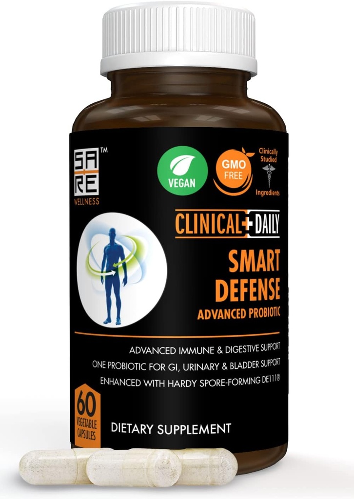 ΚΛΙΝΙΚΑ DAILY Smart Defense Mega Spore Probiotic. Bacillus Subtilis Spore Με βάση τα προβιοτικά για γυναίκες και άνδρες με Lactobacillus Plantarum Καλή Flora Natural Slim Microbiome Υποστήριξη 60 Vegan Κάψουλες