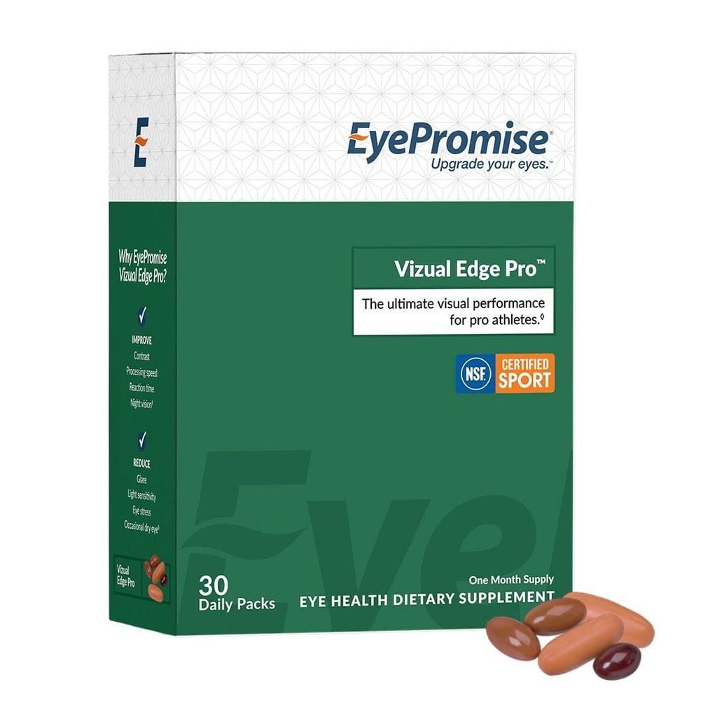 EyePromise Vizual Edge Pro Supplement - 30 μονό-serving Packets, 30-Day Supply - Visual Performance Eye Vitamin με 26mg Zeaxanthin & 8mg Lutein για την ποιότητα και την καθαρότητα της όρασης