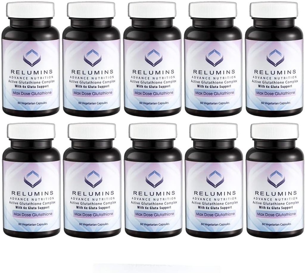 Relumins Advance White Active Glutathionone Complex - Max Dose 900mg Glutathionone με 6X Boosters, ALA & NAC - Αντιγηραντικό συμπλήρωμα επιδερμίδας - 60 Caps x 10 Μπουκάλια