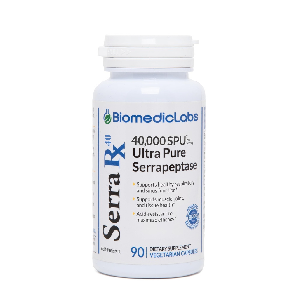 Serra- RX 40. 000 SPU Serrapeptase - Οξύ-ανθεκτικό Πρωτολυτικό Συστηματικό Ένζυμο, Μη ΓΤΟ, Χωρίς Γλουτένη, Vegan, 90 Veg Κάψουλες
