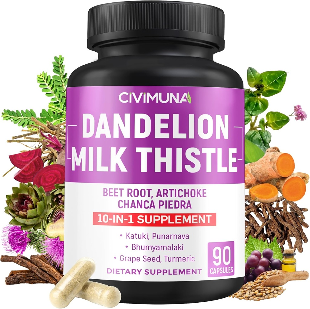 Dandelion Root Capsules with Dandelion Root, Milk Thistle, Beet Powder and More - 90 Capsules for 3 Months Supply