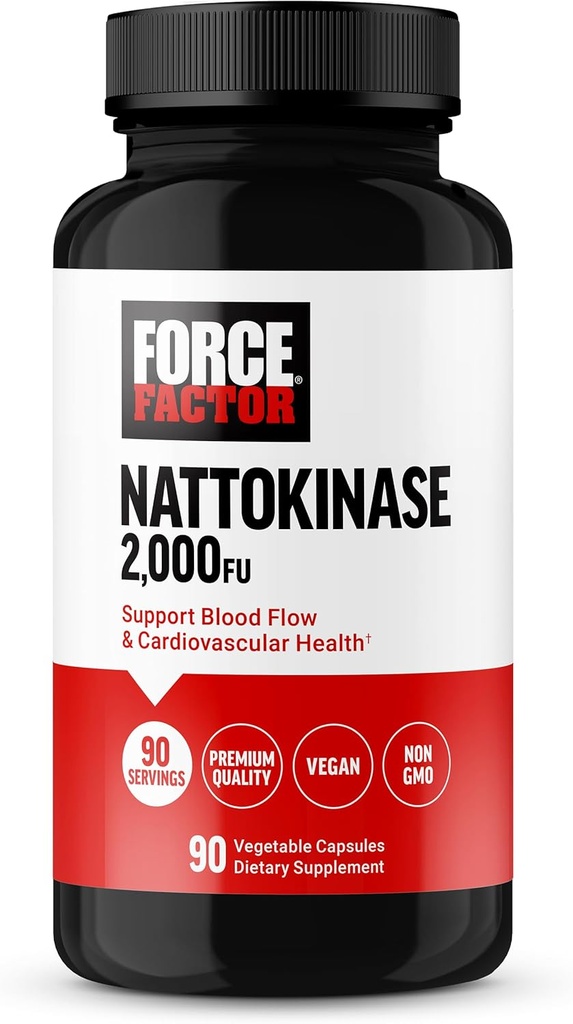 FORCE FACTOR Nattokinase 2000 FU, Nattokinase Supplement for Heart Health and Blood Pressure Health, Blood Circulation Pills, Non-GMO, Vegan, No Gelatin, 90 Vegetable Capsules