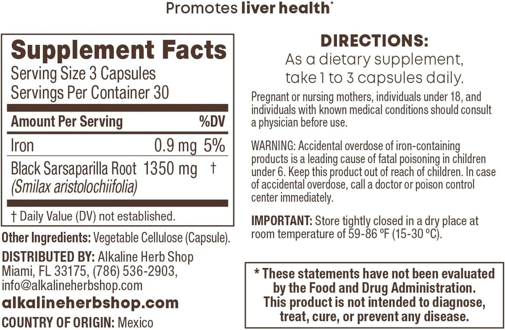 Alkaline Herb Store Μαύρο Sarsaparilla συμπλήρωμα 90 κάψουλες