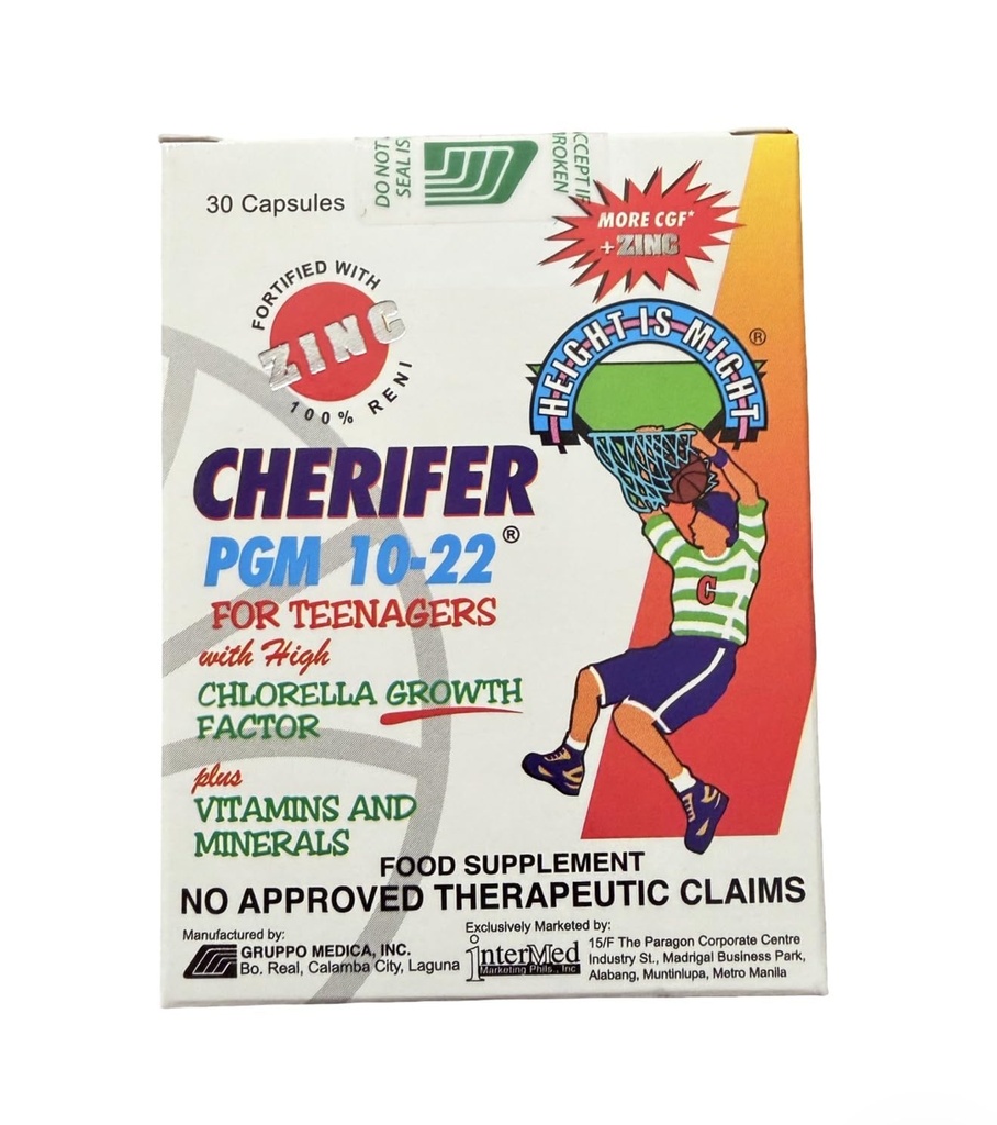 Cherifer PGM 10-22 Κάψουλες με ψευδάργυρο για εφήβους με παράγοντα ανάπτυξης Chlorella, και Taurin 30 κάψουλες