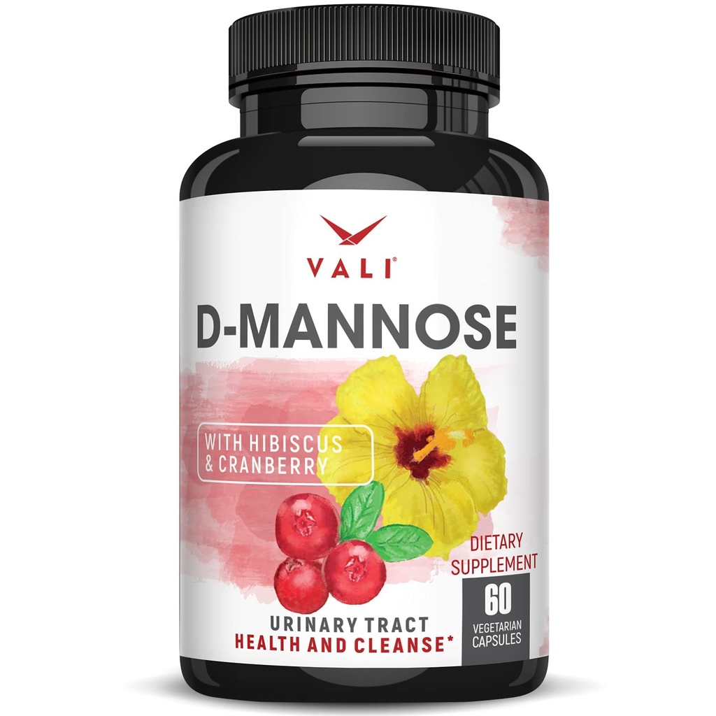 VALI D-Mannose 1000mg ούρα Φυλλαδική φόρμουλα υγείας. Βιολογικό Cranberry Fruit Powder & Hibiscus. Υγιής Bladder, φυσικό καθαρισμό, Fast Detox Flush, Herbal UT χάπια υποστήριξης λειτουργίας. 60 Κάψουλες λαχανικών