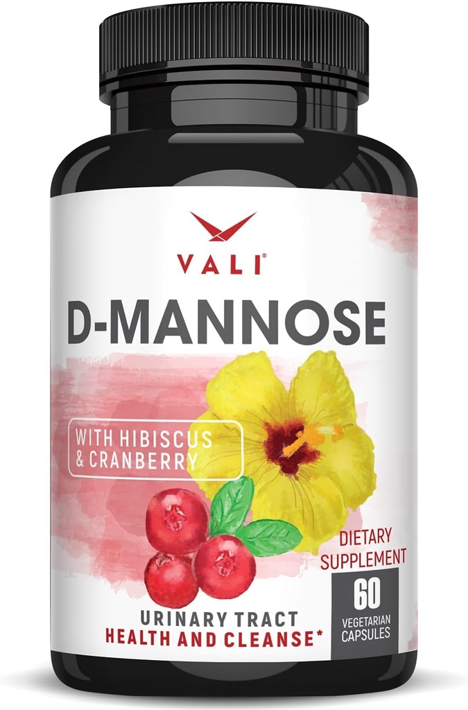 VALI D-Mannose 1000mg ούρα Φυλλαδική φόρμουλα υγείας. Βιολογικό Cranberry Fruit Powder & Hibiscus. Υγιής Bladder, φυσικό καθαρισμό, Fast Detox Flush, Herbal UT χάπια υποστήριξης λειτουργίας. 60 Κάψουλες λαχανικών