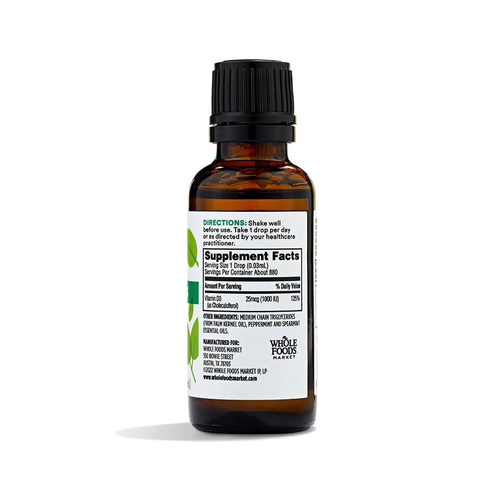 Whole Foods Market, Liquid Vitamin D-3, Mint Flavor, 1 oz (Pack of 2)