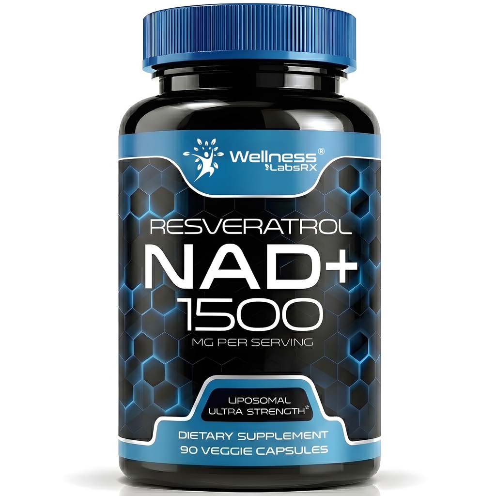 WELNESS LABSRX NAD συμπλήρωμα, 1500mg - USA Made Liposomal NAD+ Συμπλήρωμα με ρεσβερατρόλη, NAD Plus Boosting - Υποστήριξη Κυτταρική Υγεία, Σταματίνα & Υγιής γήρανση - Κάψουλες Ultra Strength