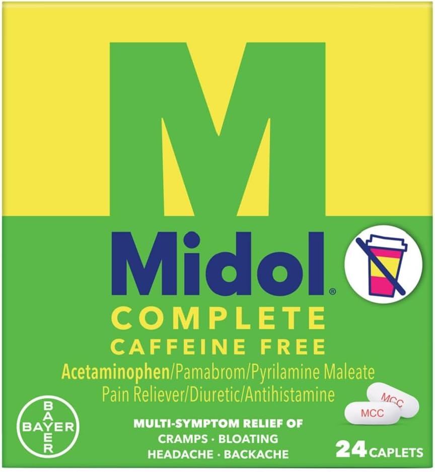 Midol Complete Caffeine Free Caplets 24ct: Midol Complete Caffeine Free Menstrual Pain Relief Caplets with Acetaminophen, Παρέχει ανακούφιση από τον πονοκέφαλο και την περίοδο Cramps Relief, 24 Count