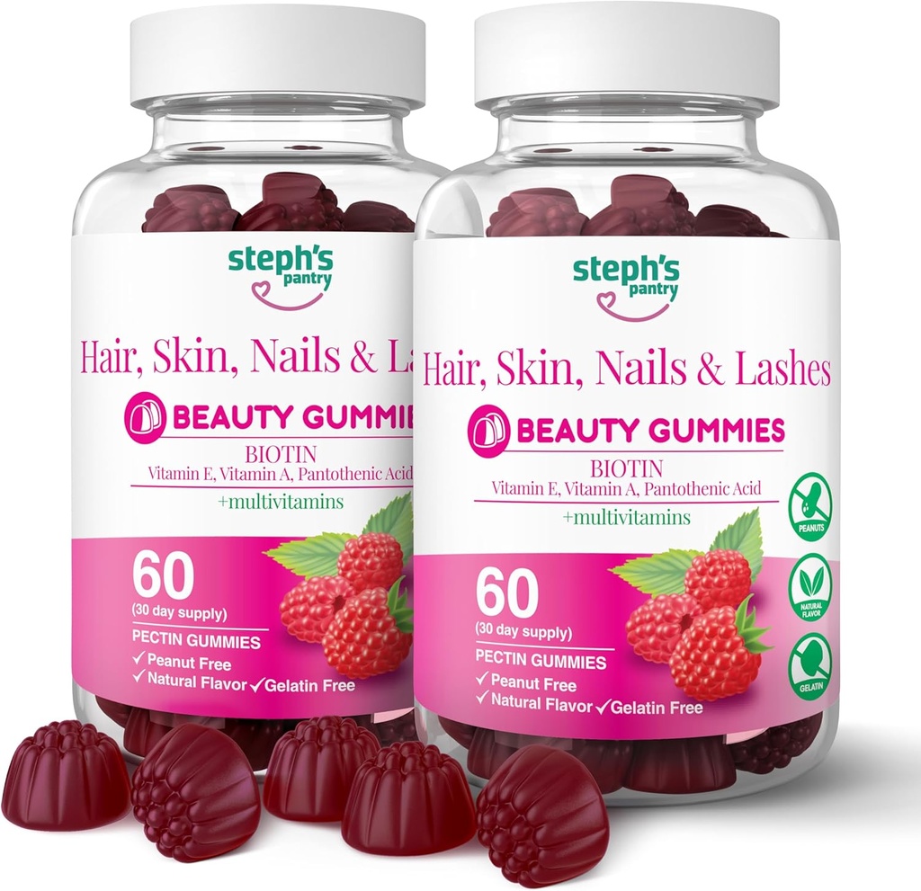 Steph's Pantry Biotin Gummies for Hair, Skin, Nails, & Lashes High Strength Gummies 