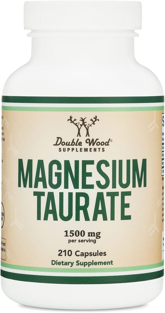 Magnesium Taurate Supplement for Cardiovascular Health to Boost Magnesium Levels (1,500mg per Serving, 210 Vegan Capsules) Non-GMO, Gluten Free, by Double Wood Supplements