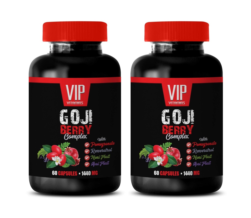 antioxidant supplement - GOJI BERRY COMPLEX - WITH POMEGRANATE, RESVERATROL, NONI, ACAI - Pomegranate vitamin e for skin - antioxidant nutritional supplements - antioxidants vitamins - 2 Bot 120 Caps