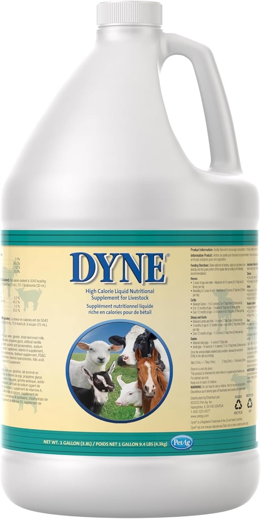 PetAg Dyne High Calorie Liquid Nutritional Supplement for Livestock - 1 Gallon - Περιλαμβάνει Προστιθέμενες Βιταμίνες - Εξαιρετικό για Υποζύγια, Στρες ή Ανάκτηση Ζώων