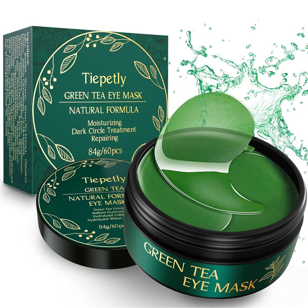 Tiepetly Κάτω από Μάσκες ματιών με Collagen, Πράσινο Τσάι Eye Patches για Σκοτεινούς Κύκλους και Puffy, Hydrating, Anti Wrinkle, 60 τμχ