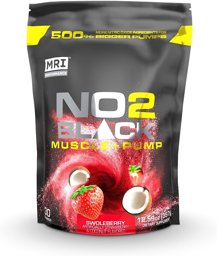 MRI NO2 Black Nitric Oxide Supplement for Pump, Muscle Growth, Vascularity & Energy - Powerful Stim-Free Pre-Workout with Citrulline (30 Servings) (Swoleberry)
