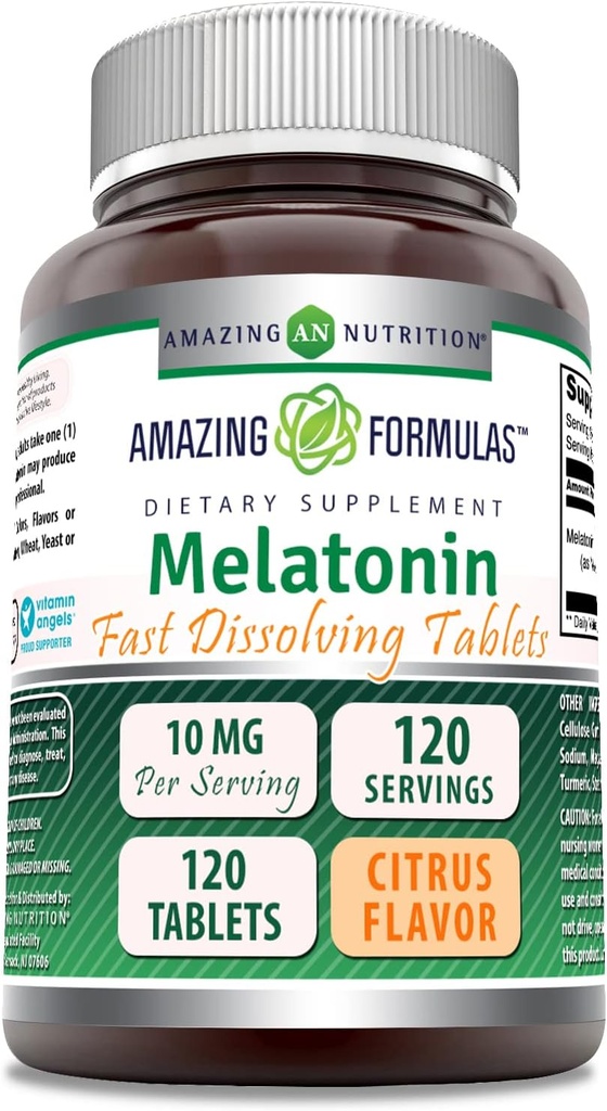 Amazing Formulas Melatonin 10 Mg | Fast Dissolving Tablets Supplement | Citrus Flavor | Non-GMO | Gluten-Free | Made in USA (1 Pack | 120 Count)