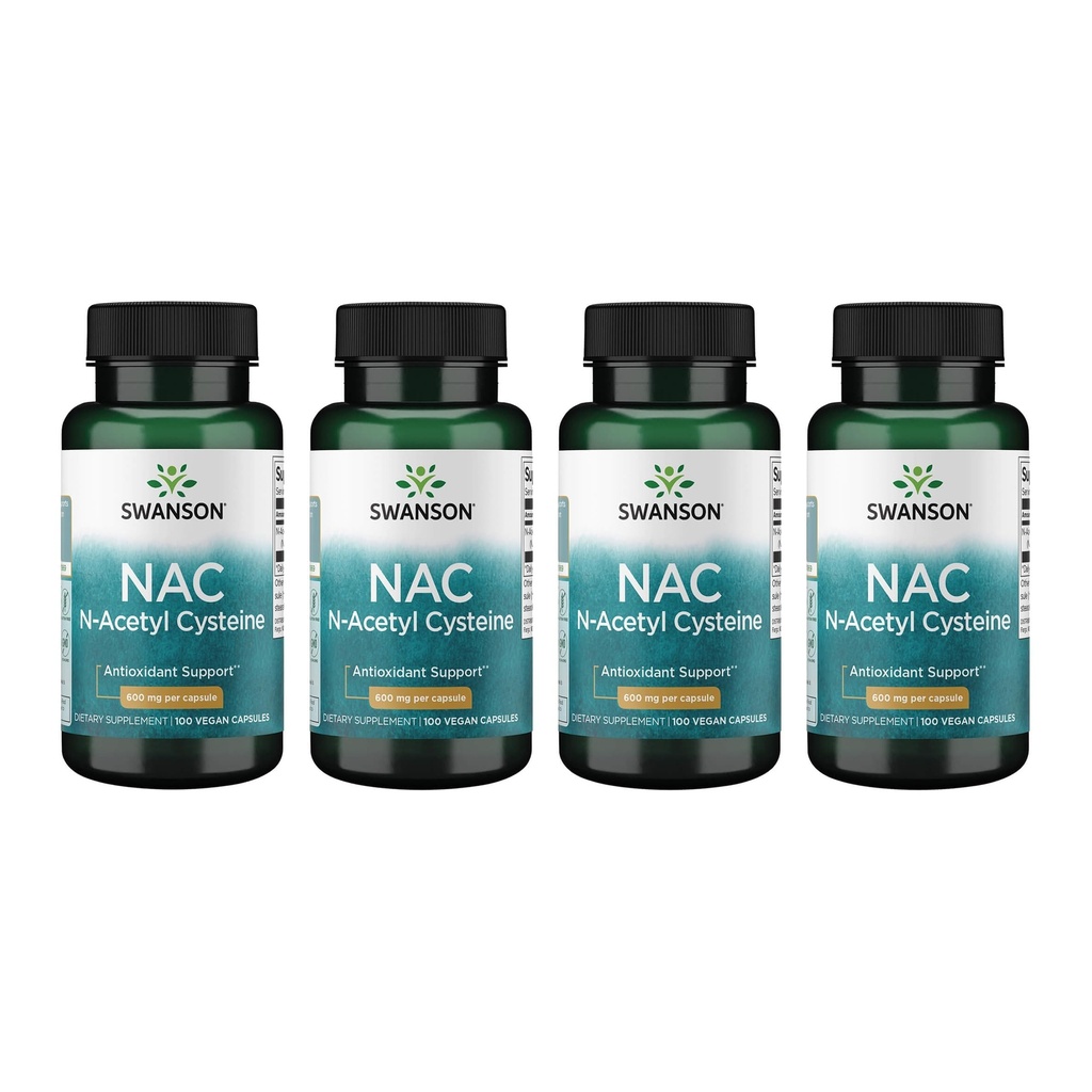 Swanson NAC - N- Acetyl Cysteine - Συμπλήρωμα 600 mg 100 Καψάκια (4 Συσκευασία)