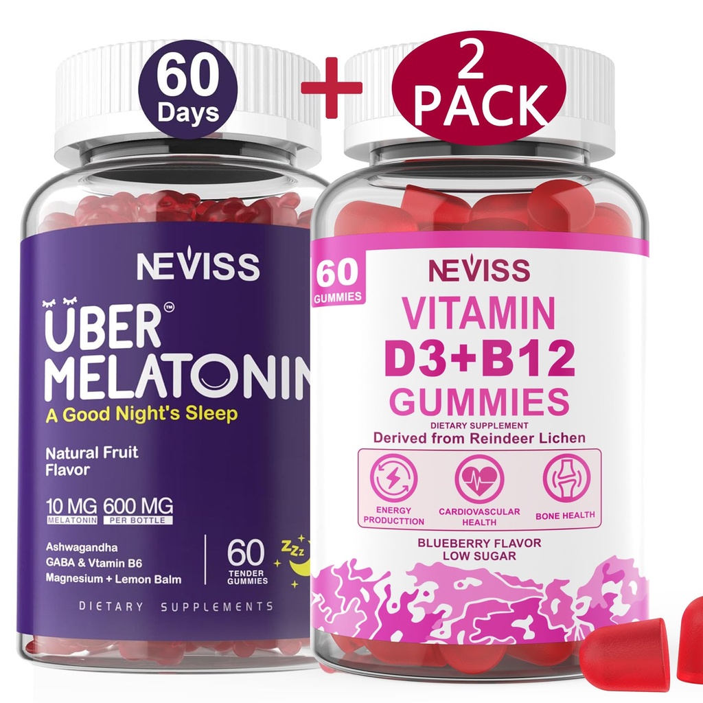NECISS Μελατονίνη + Βιταμίνη D3 & B12 Gummies, Vegan, 2+2=4 Συσκευασία