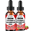 2 Pack Liquid Iron Supplement w/Vitamin C, A, B-Complex, Vegan Iron Drops High Potency Liquid Vitamin & Iron Supplements for Women, Men & Children -Support Red Blood Cell, Energy, Anemia & Fatigue
