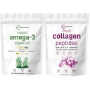 Micro Ingredients Multi Collagen Protein Powder 16oz & Vegan Omega 3 Algae Oil Supplement Bundle 2 Pack | Grass-Fed Collagen Peptides | Omega-3 Full Spectrum Alternative to Fish Oil