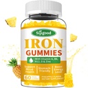 Iron Gummies for Women & Men - Vegan Iron Supplement for Anemia & Iron Deficiency, with Vitamin B12, Vitamin C, Zinc, Folate - Energy Boost, Sugar-Free, Pineapple Flavor, 60 Count