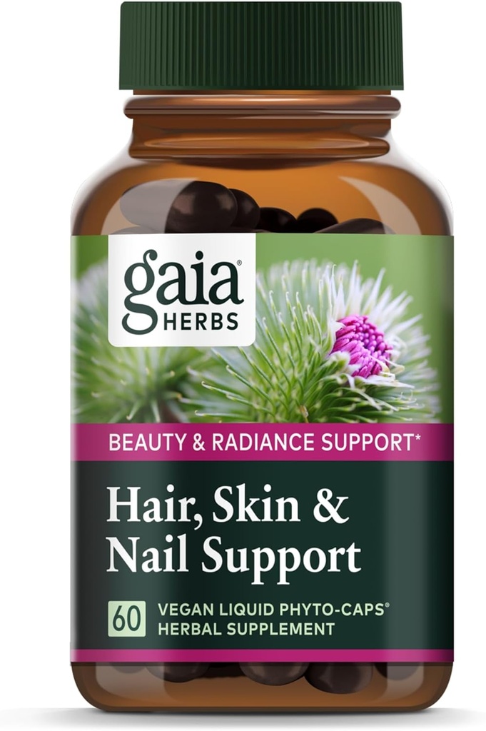 Gaia Herbs Hair, Skin & Nail Support - Helps Promotion Healthy Skin, Hair Growth & Nail Growth - with Horsetail, Alfalfa, Burdock, Gotu Kola & Nettle - 60 Vegan Liquid Phyto-Capsules (15-Day Supply)